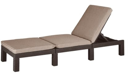 Allibert by Keter Daytona Deluxe Sonnenliege für Garten, Terrasse & Balkon mit verstellbarem Kopfteil, braun, inkl. Auflage, Gartenliege aus Kunststoff, flache Rattanoptik, 195x65x25,5 cm