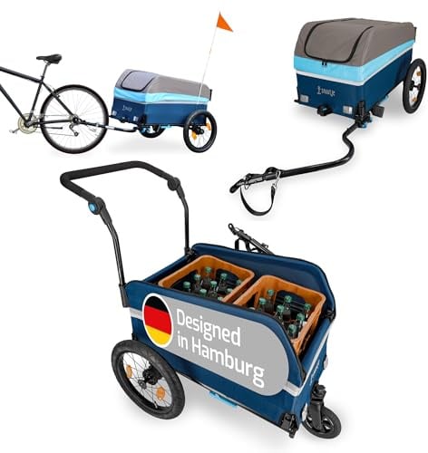 Snuutje 2-in-1 Fahrradanhänger und Handwagen | perfekt als Einkaufstrolley und Transportwagen | Lastenanhänger fürs Fahrrad | wie Bollerwagen faltbar mit Dach