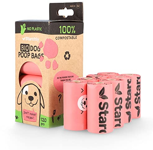 Starchly Kotbeutel für Hunde - Hundekotbeutel biologisch abbaubar - Umweltfreundliche und kompostierbare Kotbeutel für Hunde biologisch abbaubar 120 Beutel (8 Rollen à 15 Stück), Rosa
