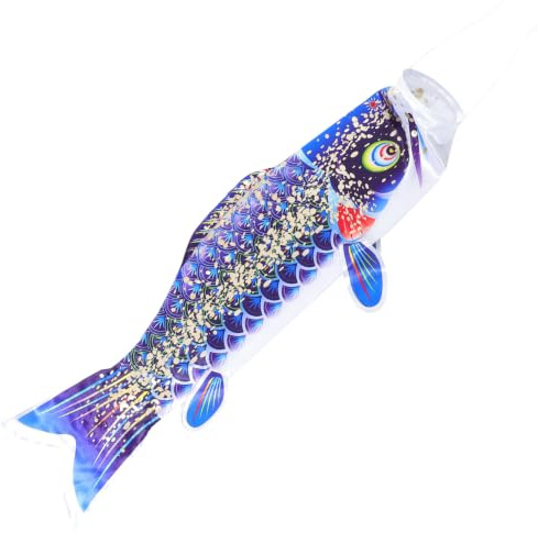 Ipetboom Windsack Japanische Karpfenfahne Koinobori Gartendeko 100cm | 3D Fisch Windsack zum Aufhängen, fließender Satinstoff, für japanischen Garten, Balkon, Terrasse, Fest, 100x27cm, Blau