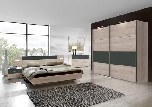 möbelando Komplettschlafzimmer >Angie< in Hickory Oak + Graphit - 208cm (H)