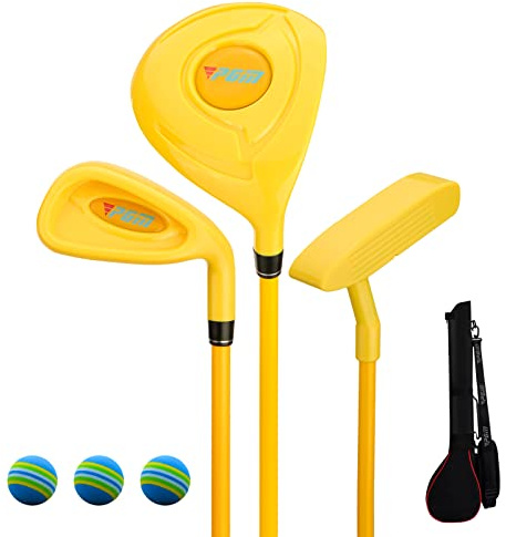 PGM Kinder-Golfschläger-Set – Kann echte Bälle schlagen, 3-teiliges Set mit Holz, Eisen und Putter, ideal für Anfänger Jungen und Mädchen, Lernset
