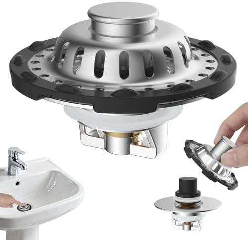 Hibbent Edelstahl 3-in-1 Waschbeckenstöpsel mit Siebkörbchen, Chrom
