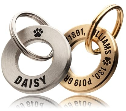 UKR Designs Identifikationsmedaille für Hunde/Haustiere aus massivem Messing oder Edelstahl, mit professioneller und polierter Gravur