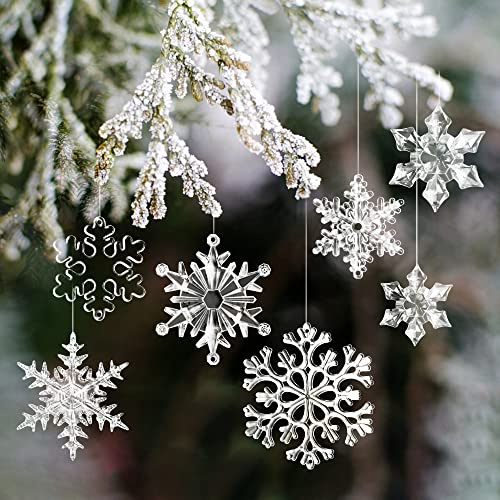 Bluelves 32 Stück Weihnachtsdeko Schneeflocken zum Anhänger, Acryl Schneeflockendeko Ornamente, Eiszapfen Hängen Dekoration für Weihnachtsbaumschmuck, Christbaumschmuck Fensterdeko, Winterdeko Party