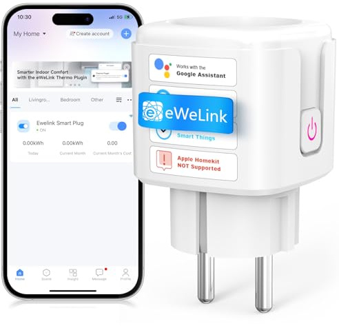 SURFOU WLAN Steckdose mit Zeitschaltuhr & Strommessgerät, Smart Plug 16A mit App Steuerung, Sprachsteuerung, Timer, für Alexa & Google Home, 2.4GHz WiFi, Fernzugriff, Kein Hub erforderlich
