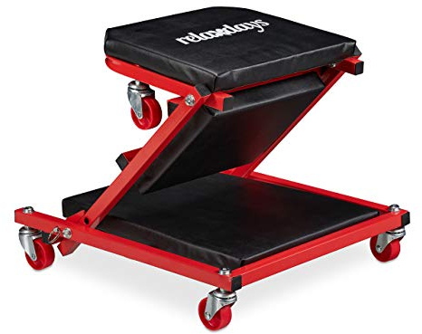 Relaxdays Rollbrett Werkstatt bis 150 kg, 2in1 Rollsitz & Werkstattliege klappbar, 360° drehbar, f. Auto, Stahl, schwarz