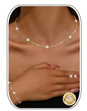 LOLIAS Kette Silber 925 Damen Ohrstecker Gold Armband Set Verstellbare Choker Halskette Gliederkette mit Niedlichen Zirkonia Zierliche Hochzeit Braut Schmuck Set