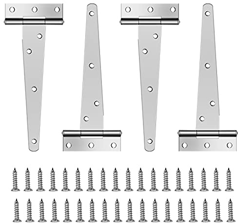 Chstarina 4 Pcs 150mm T-Scharnier Schwerlast Dreieck Scharniere Türscharniere Verzinkt T-Förmige Scharniere Gartentorband Klappbar Verzinkt zum Gartentüren Schuppentür Scheunentore Silber