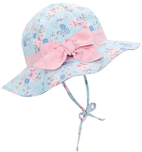 Durio Sonnenhut Baby Mädchen Jungen Kinder Sonnenschutz UPF 50 Sommer Kinderhut Fischerhut mit Breite Krempe 2-4 Jahre Blaue Blumen