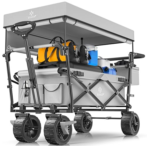 KESSER® Bollerwagen faltbar GT9000 Handwagen mit Dach | Transportwagen max. belastbar bis 150kg mit Hartgummi-Räder & Feststellbremsen (Vorne & Hinten) | Inkl. Schloss, Abdeckung, Wetter & Sichtschutz