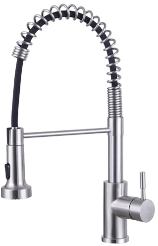 Wasserhahn Küche 2 Modi, Küchenarmatur mit Brause Ausziehbar Edelstahl 304 Spiralfederarmatur Mischbatterie Küche, 360° Drehbar Hochdruck Armatur Küche, Gebürstet