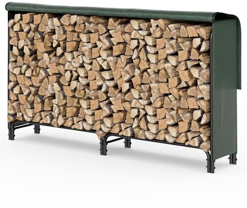 VOUNOT Kaminholzregal Aussen Metall, Brennholzregal Außen, Feuerholzregal Outdoor mit wasserdichte Abdeckung, 200 x 116 x 36 cm