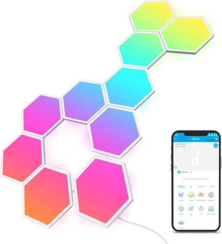 Govee LED Sechseck Hexagon Panel Gaming,10 RGBIC Smart Wandleuchte | Funktioniert mit Alexa, Google Assistant, Wi-Fi,Kreative Dekorative, Musik Sync,Gaming Beleuchtung & Zimmer Deko