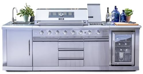 Ondis24 Outdoor-Küche Outdoor-Küche Gasgrill Kühlschrank Spülbecken Edelstahl