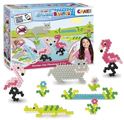 Craze Splash BEADYS Steckperlen Flamingo & Co. Bügelperlen ohne Bügeln Wasserperlen Starter Set Bastelset Kinder Tiermotive Perlen Set zum basteln 20579, Klein