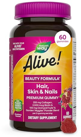 Kollagen Gummibärchen mit 2500 µg Biotin I Erdbeer Geschmack I 255 mg Collagen Peptide mit Zink gegen unreine Haut und Silizium I Haut und Haar Vitamine I Vegetarische Vitamin Gummies I 60 Stk
