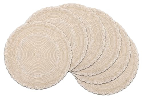 SHACOS 6er Set Runde Platzsets Abwaschbar, Tischsets Platzsets Rund Beige Geflochten, Tischmatten Platzdeckchen Rund, Abwaschbar, Hitzebeständig, Schmutzabweisend