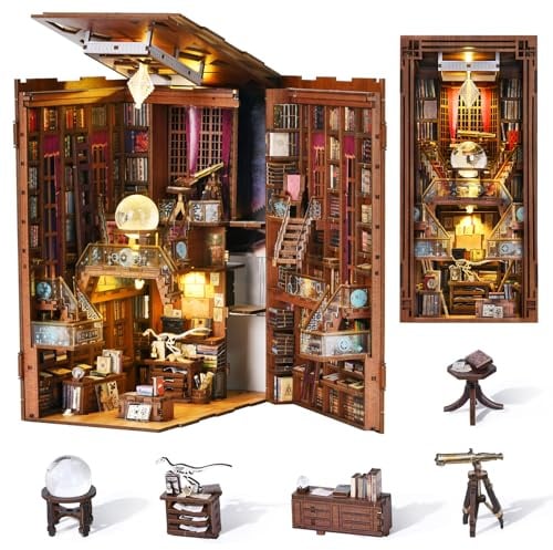 MiniCity Book Nook Kit, DIY Miniatur Puppenhaus Booknook Kit, 3D Holz Puzzle Buchstütze Bücherregal einfügen Dekor für Jugendliche und Erwachsene (Beyond Library)