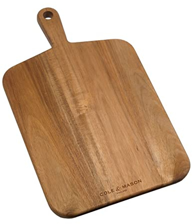Cole & Mason Barkway Schneidebrett aus Akazienholz, 46cm x 27cm, Mittelgroßes Servierbrett/Holzbrett/Brett mit Henkel, Nicht für die Spülmaschine geeignet