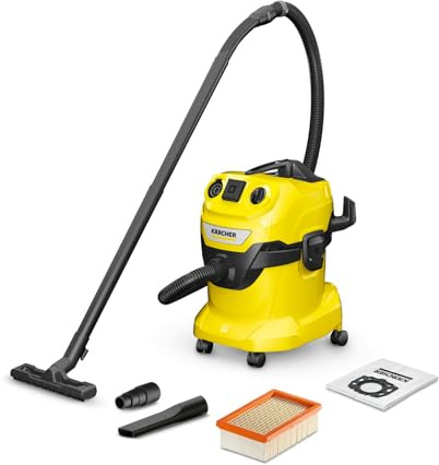 KÄRCHER Nass-/ Trockensauger WD 4 P V-20/5/22, 1.100 Watt | Kunststoffbehälter, 5 m Kabel, 2,2 m Saugschlauch, mit Gerätesteckdose, Clips-Bodendüse, „Pull & Push“-Verschlusssystem