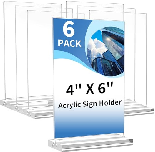 Svalor 6 Stück Aufsteller A6, Acryl Tischaufsteller mit Abnehmbarem Basis, T-Ständer Werbeaufsteller für beidseitige Präsentation, Hochformat Menükartenhalter für Restaurants, Café, Ausstellungen