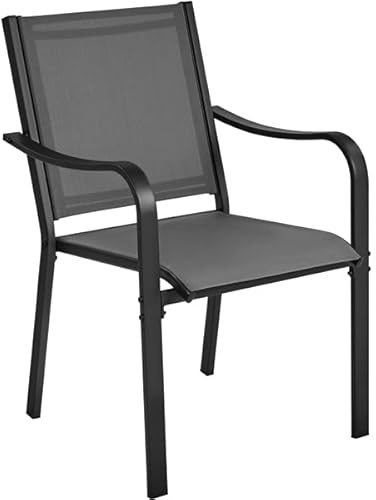 Yaheetech 2er-Set Gartenstühle Stapelbar Esszimmerstuhl Gartenstuhl Witterungsbeständig Armlehnstühle für Garten/Terrasse/Hof bis 136 kg Belastbar Grau