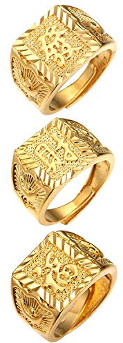 JewelryWe Schmuck 3pcs Herren-Ring Vergoldet Reich/Glück/Reichtum Band Siegelring Bandring einstellbare Größe