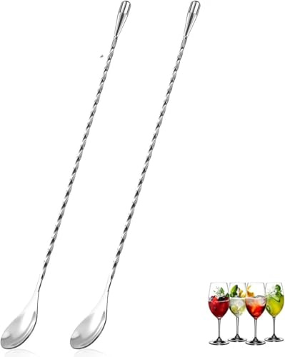 Cocktaillöffel Barlöffel Lang Löffel Mischlöffel Edelstahl Rührer für Kaffee Bar Martini Cocktail Shaker (2 Stück, Silber)