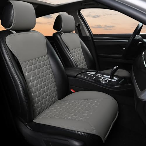 Black Panther 1 Paar Luxus PU-Leder Sitzbezüge Auto Vordersitze, kompatibel mit 95% Autos,Keine Sitzheizung, Keine Wärme (Limousine/SUV/Pickup/Van) - Grau