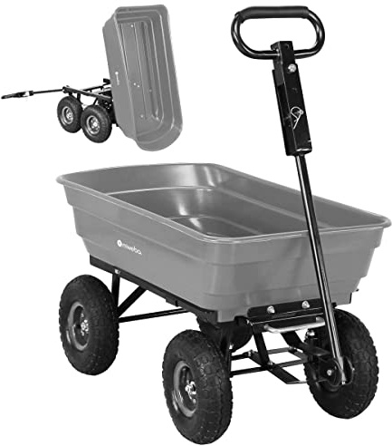 Miweba Bollerwagen Dumper | 𝟑𝟎𝟎 kg Traglast - Luftreifen - Volumen 75 L - Kippfunktion - Sackkarre - Schubkarre - Transportwagen - Kinderwagen - Handwagen - Gartenwagen - Wagen - Kippwagen (Grau)