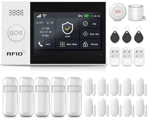 XNH 4G + WLAN Alarmanlage Haus mit 4.3'' Touch Screen, Smart Komplettsysteme mit APP, Sicherheit, Einbrecher System für Haus, 24 Stück - Tür- und Fenstersensoren, Bewegungsmeldern, Fernbedienungen
