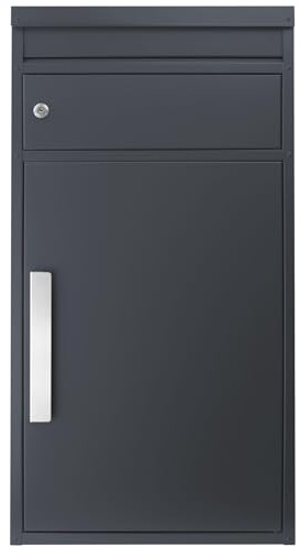 SafePost Paketbriefkasten XXL anthrazit mit Briefeinwurf wetterfest rostfrei freistehend Standbriefkasten draussen 65M Paketbox mit Briefkasten Paketkasten XXL Paketstation Paketfach RAL 7016
