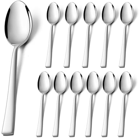 Onader Teelöffel 12 Stück, Edelstahl Kaffeelöffel Esslöffel Set - 14cm | Dessertlöffel, Klein Löffel mit Quadratischer Griff für Party, Hause, Restaurant, Gesunde Hochglanzpoliert, Spülmaschinenfest