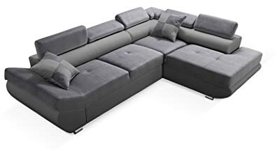 Robin Inspire Saturn Ecksofa mit Schlaffunktion L-Form Rechts Grau | 280 cm 4-Sitzer Schlafsofa mit Bettkasten, 5 verstellbare Kopfstützen, 2 Kissen, Wohnlandschaft, freistehende Eckcouch
