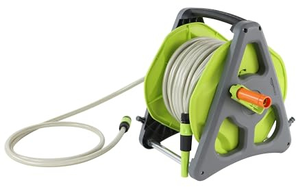 Amazon Basics Schlauchtrommel mit Schlauch, zur Wandmontage, 30 m, Grün/Grau
