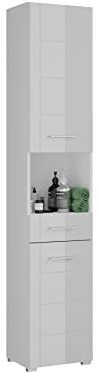 Badezimmer Hochschrank Schrank Venice, Holzwerkstoff, weiß Nachbildung/weiß Hochglanz, 37 x 190 x 31 cm