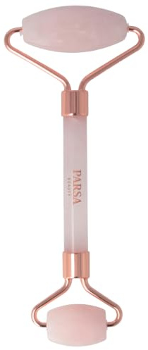 PARSA Beauty Rosenquarz Gesichtsroller | Gua Sha Roller für Gesichtsyoga & Gesichtsmassage, Gesichtsmassagegerät für Lymphdrainage & abschwellende Wirkung