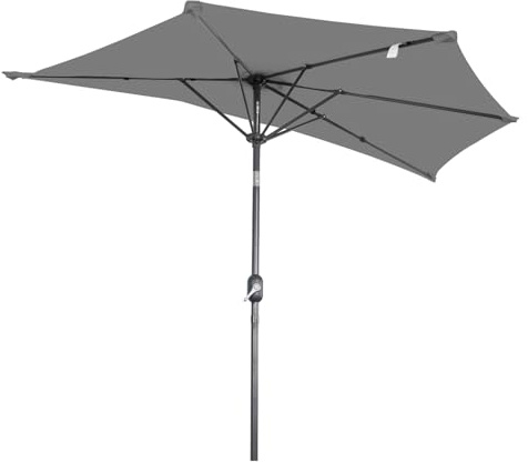 Angel Living 250cm Halber Sonnenschirm mit Kurbel und Neigbar, UV-Schutz Marktschirm für Terrasse,Poolbereich,Balkon & Garten Grau