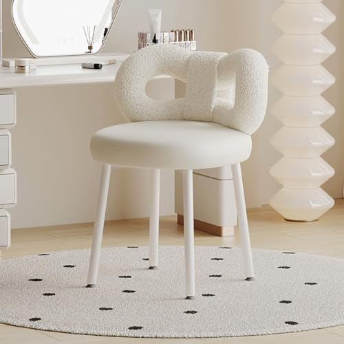 Samt-Frisierstuhl ohne Armlehne – Stilvoller Make-up-Hocker für Zuhause, Büro, Schlafzimmer & Wohnzimmer – Metallbein-Akzentmöbel (weiß)