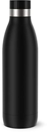 Emsa Bludrop Isolier-Trinkflasche, 0,7 Liter, 100% dicht, Quick-Press Verschluss, Ergonomischer 360° Trinkgenuss,12h warm, 24h kühl, einfache Reinigung, Edelstahl, Pulverbeschichtung, Schwarz, N31109