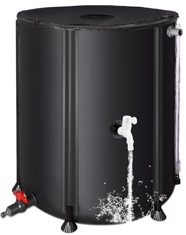 Matalde Faltbare Regentonne 200 Liter – Tragbarer Wassertank mit Fallrohr, Filter, 2 Hähnen & Überlauf – Faltbares Wasserfass für Regenwassersammlung, Schwarz