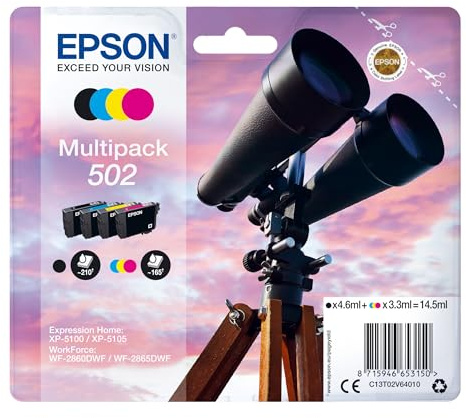 Epson Original 502 Tinte Fernglas Multipack 4-farbig Standard, XP-5100 XP-5105 XP-5150 XP-5155 WF-2860DWF WF-2865DWF WF-2880DWF WF-2885DWF, ReadyPrint Flex-Tintentarife