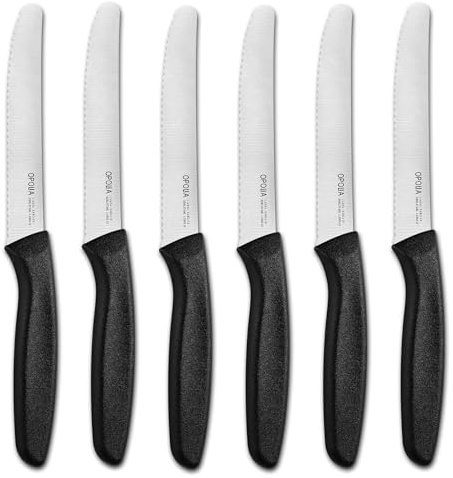 OPOLIA FrüHstüCksmesser 6 Stück,Hochwertiges Edelstahl Tafelmesser Gezackte Klinge,Brötchenmesser,Tomatenmesser,Restaurant&Haushalts Scharfe Messer Set,Rostfrei&SpüLmaschinenfest