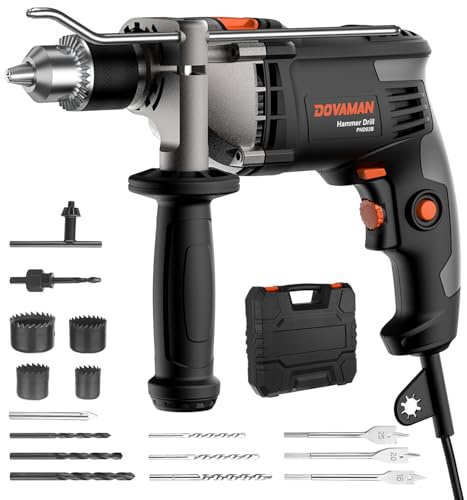 DOVAMAN PHD03B 850W Schlagbohrmaschine Mit 13mm Metallbohrfutter, Elektro-Bohrmaschine Mit Schlagfunktion & Variabler Drehzahl 0–3000 U/Min – Für Beton, Mauerwerk, Holz – Inkl. Bohrer & Koffer