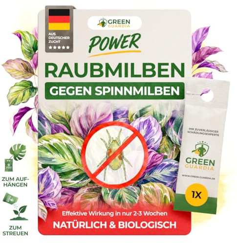 GREEN GUARDIA Raubmilben gegen Spinnmilben - 1 Tüte | biologische Nützlinge zur Schädlingsregulierung für Zimmer-, Balkon-, Gewächshaus- & Gartenpflanzen