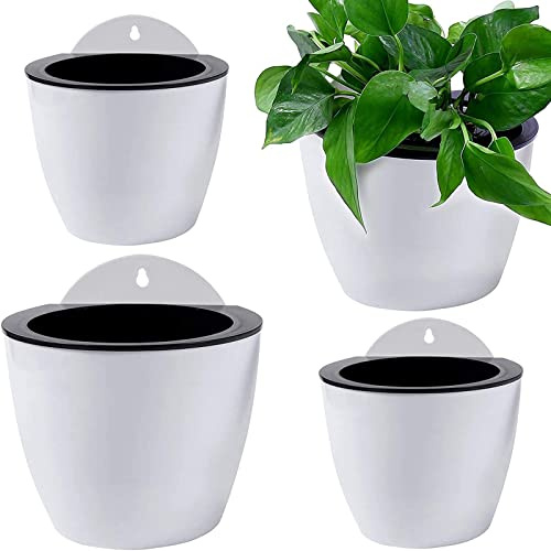 Qixuer 4 Stück Automatische Wasseraufnahme Hängende Blumentöpfe,Kunststoff Hängende Blumentöpfe für Balkonzaun Garten Zuhause Büro Ornamente (2 Größen）