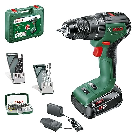 Bosch Akku Schlagbohrschrauber UniversalImpact 18V-60 (Bohren und Schrauben in Holz und Metall oder Schlagbohren in Mauerwerk; 42 Bohrer; 2,0Ah Akku; 18 Volt System; im Koffer) – Amazon Edition