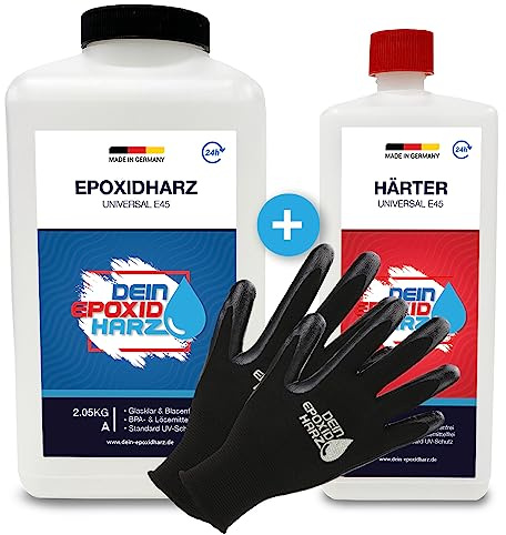 Epoxidharz mit Härter | 3,0kg GfK set | Profi Qualität glasklar & geruchsarm | Gießharz für Holz + Schutzhandschuhe