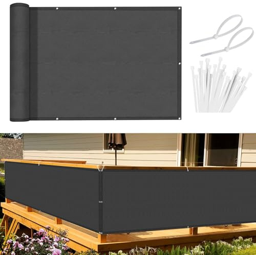 Sunnylaxx Balkon Sichtschutz 100x300cm, Anthrazit Balkonverkleidung Balkonabdeckung Balkonbespannung Blickdichte Windschutz und UV-Schutz mit Kabelbinder